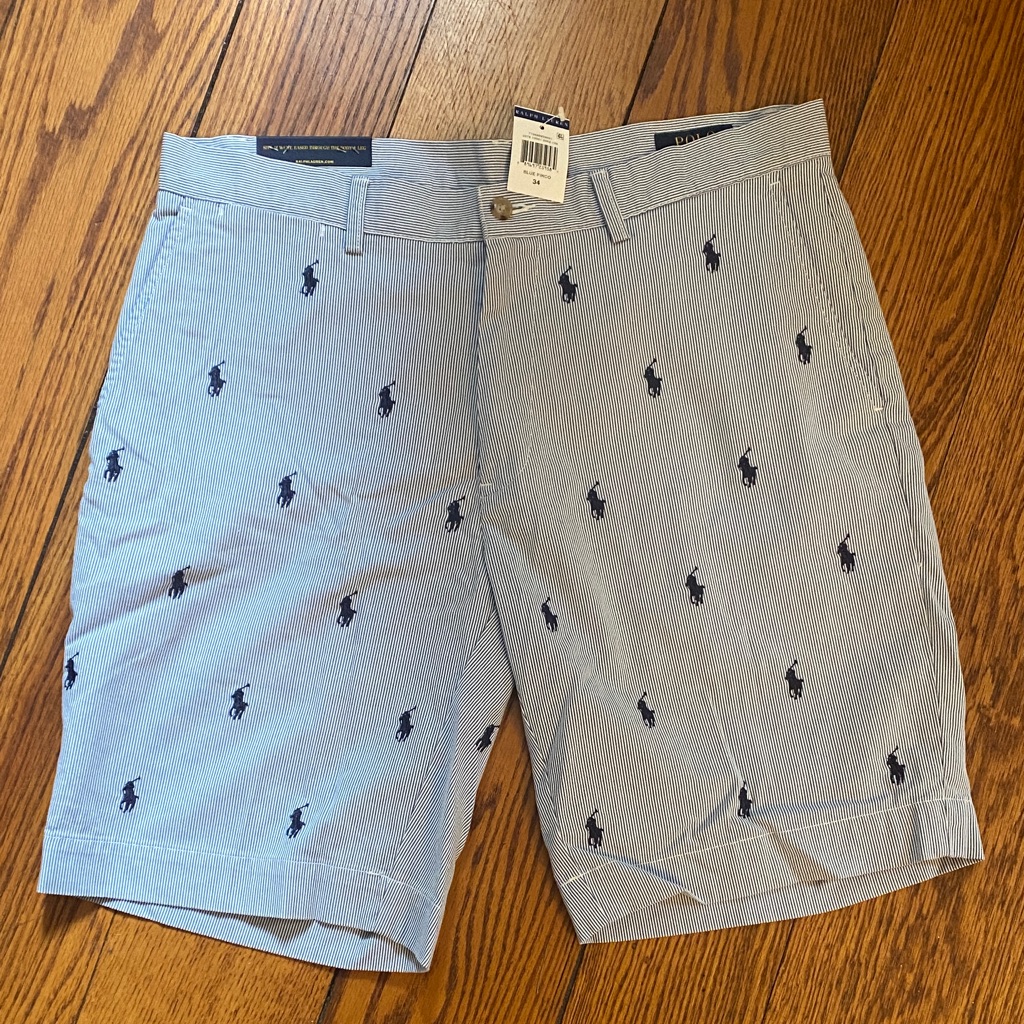 Polo By Ralph Lauren Seersucker Light Blue Men's Shorts With Logo Pattern